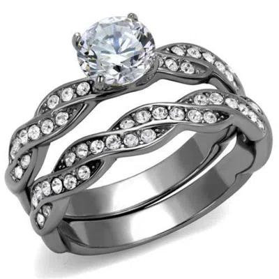 Fashnzfab High Polished (no Plating) Stainless Steel Ring With Aaa Grade Cz In Clear In Silver