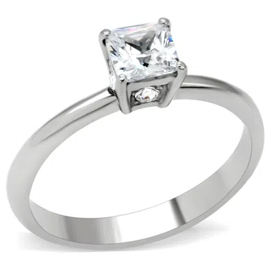 Fashnzfab High Polished (no Plating) Stainless Steel Ring With Aaa Grade Cz In Clear In Silver