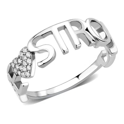 Fashnzfab High Polished (no Plating) Stainless Steel Ring With Aaa Grade Cz In Clear In Silver