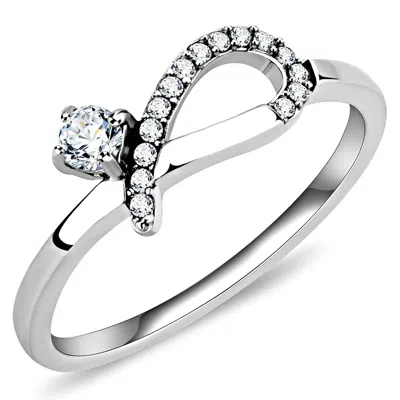 Fashnzfab High Polished (no Plating) Stainless Steel Ring With Aaa Grade Cz In Clear In Silver