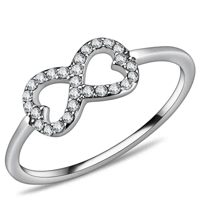Fashnzfab High Polished (no Plating) Stainless Steel Ring With Aaa Grade Cz In Clear In Silver