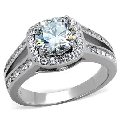 Fashnzfab High Polished (no Plating) Stainless Steel Ring With Aaa Grade Cz In Clear In Silver