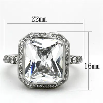 Fashnzfab High Polished (no Plating) Stainless Steel Ring With Aaa Grade Cz In Clear In Silver