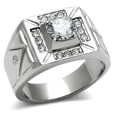 Fashnzfab High Polished (no Plating) Stainless Steel Ring With Aaa Grade Cz In Clear In White