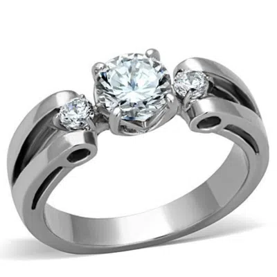 Fashnzfab High Polished (no Plating) Stainless Steel Ring With Aaa Grade Cz In Clear In White