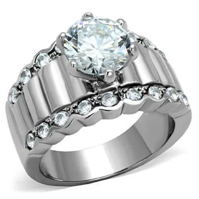 Fashnzfab High Polished (no Plating) Stainless Steel Ring With Aaa Grade Cz In Clear In White