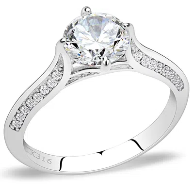 Fashnzfab High Polished (no Plating) Stainless Steel Ring With Aaa Grade Cz In Clear In White