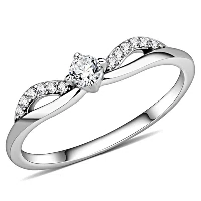 Fashnzfab High Polished (no Plating) Stainless Steel Ring With Aaa Grade Cz In Clear In White