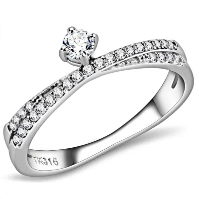 Fashnzfab High Polished (no Plating) Stainless Steel Ring With Aaa Grade Cz In Clear In White