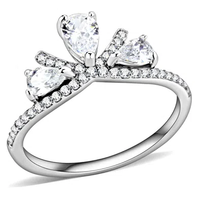 Fashnzfab High Polished (no Plating) Stainless Steel Ring With Aaa Grade Cz In Clear In White