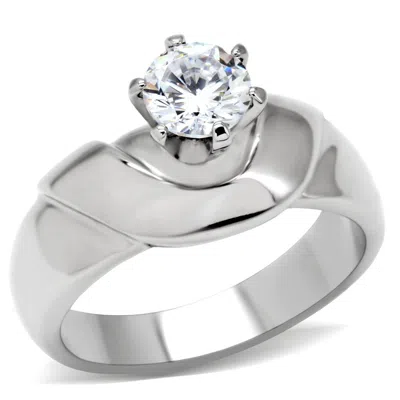 Fashnzfab High Polished (no Plating) Stainless Steel Ring With Aaa Grade Cz In Clear In White