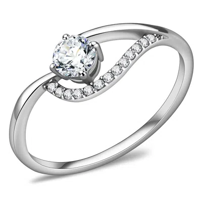 Fashnzfab High Polished (no Plating) Stainless Steel Ring With Aaa Grade Cz In Clear In White
