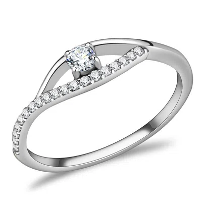 Fashnzfab High Polished (no Plating) Stainless Steel Ring With Aaa Grade Cz In Clear In White