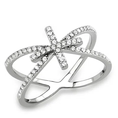 Fashnzfab High Polished (no Plating) Stainless Steel Ring With Aaa Grade Cz In Clear In White