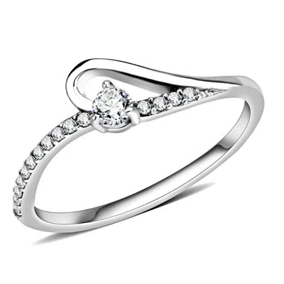 Fashnzfab High Polished (no Plating) Stainless Steel Ring With Aaa Grade Cz In Clear In White