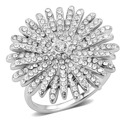Fashnzfab High Polished (no Plating) Stainless Steel Ring With Aaa Grade Cz In Clear In White