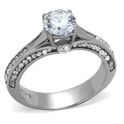 Fashnzfab High Polished (no Plating) Stainless Steel Ring With Aaa Grade Cz In Clear In White