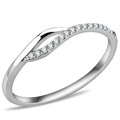 Fashnzfab High Polished (no Plating) Stainless Steel Ring With Aaa Grade Cz In Clear In White