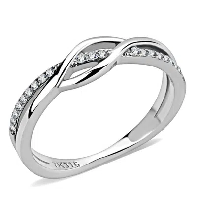 Fashnzfab High Polished (no Plating) Stainless Steel Ring With Aaa Grade Cz In Clear In White