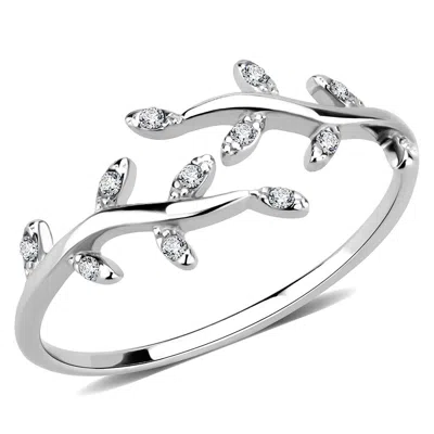 Fashnzfab High Polished (no Plating) Stainless Steel Ring With Aaa Grade Cz In Clear In White