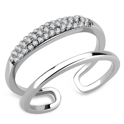 Fashnzfab High Polished (no Plating) Stainless Steel Ring With Aaa Grade Cz In Clear In White