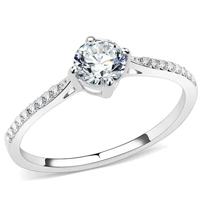 Fashnzfab High Polished (no Plating) Stainless Steel Ring With Aaa Grade Cz In Clear In White