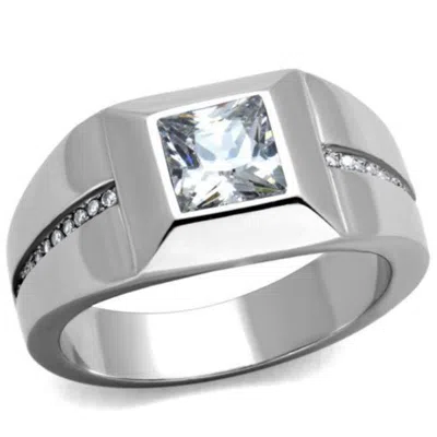 Fashnzfab High Polished (no Plating) Stainless Steel Ring With Aaa Grade Cz In Clear In White