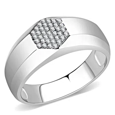 Fashnzfab High Polished (no Plating) Stainless Steel Ring With Aaa Grade Cz In Clear In White