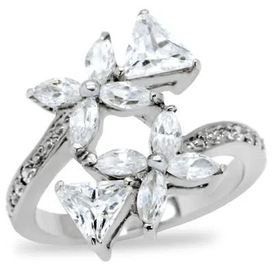 Fashnzfab High Polished (no Plating) Stainless Steel Ring With Aaa Grade Cz In Clear In White