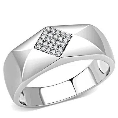 Fashnzfab High Polished (no Plating) Stainless Steel Ring With Aaa Grade Cz In Clear In White
