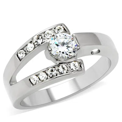 Fashnzfab High Polished (no Plating) Stainless Steel Ring With Aaa Grade Cz In Clear In White