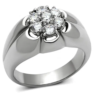 Fashnzfab High Polished (no Plating) Stainless Steel Ring With Aaa Grade Cz In Clear In White