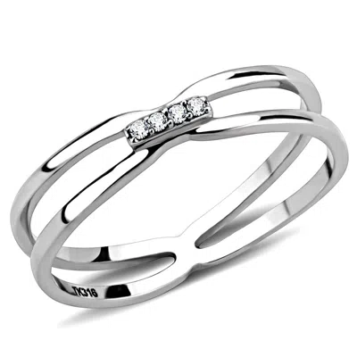 Fashnzfab High Polished (no Plating) Stainless Steel Ring With Aaa Grade Cz In Clear In White