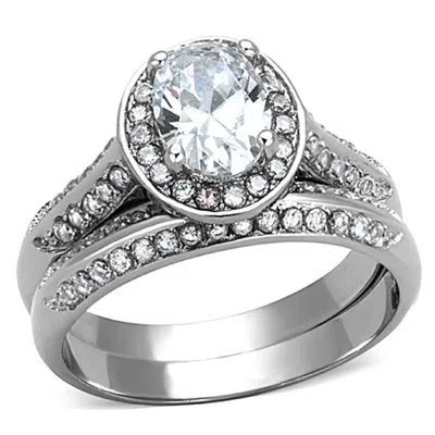 Fashnzfab High Polished (no Plating) Stainless Steel Ring With Aaa Grade Cz In Clear In White