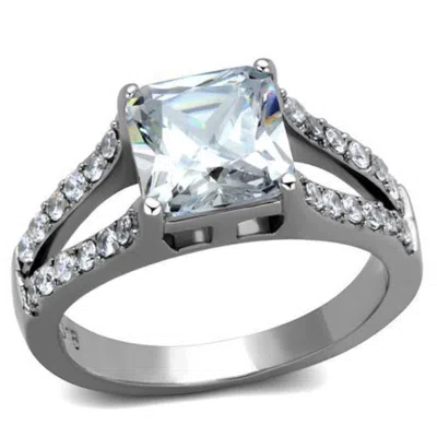 Fashnzfab High Polished (no Plating) Stainless Steel Ring With Aaa Grade Cz In Clear In White
