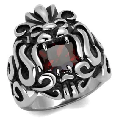 Fashnzfab High Polished (no Plating) Stainless Steel Ring With Aaa Grade Cz In Garnet In Multi