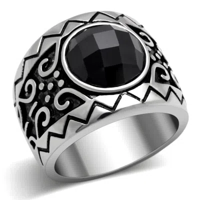 Fashnzfab High Polished (no Plating) Stainless Steel Ring With Aaa Grade Cz In Jet In Multi