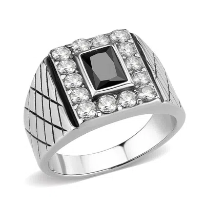 Fashnzfab High Polished (no Plating) Stainless Steel Ring With Aaa Grade Cz In Jet In Pink