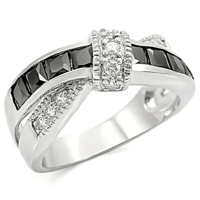 Fashnzfab High Polished (no Plating) Stainless Steel Ring With Aaa Grade Cz In Jet In Multi
