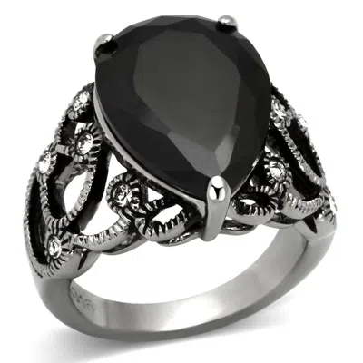 Fashnzfab High Polished (no Plating) Stainless Steel Ring With Aaa Grade Cz In Jet In Orange
