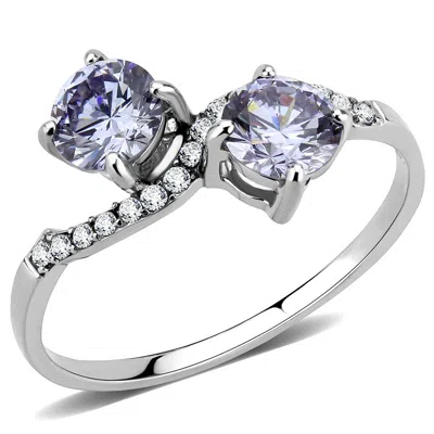 Fashnzfab High Polished (no Plating) Stainless Steel Ring With Aaa Grade Cz In Light Amethyst In White