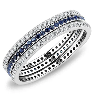 Fashnzfab High Polished (no Plating) Stainless Steel Ring With Aaa Grade Cz In London Blue In Metallic