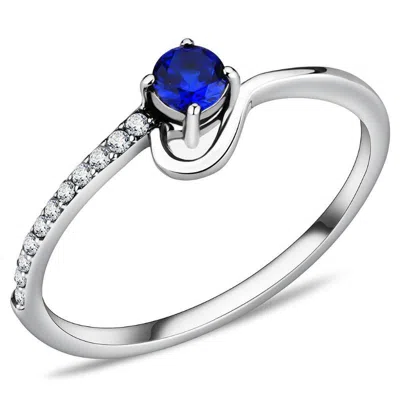 Fashnzfab High Polished (no Plating) Stainless Steel Ring With Aaa Grade Cz In London Blue In Metallic
