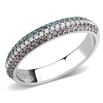 Fashnzfab High Polished (no Plating) Stainless Steel Ring With Aaa Grade Cz In Multi Color
