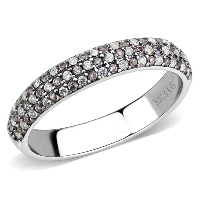 Fashnzfab High Polished (no Plating) Stainless Steel Ring With Aaa Grade Cz In Multi Color In Metallic