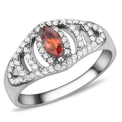 Fashnzfab High Polished (no Plating) Stainless Steel Ring With Aaa Grade Cz In Orange In Metallic