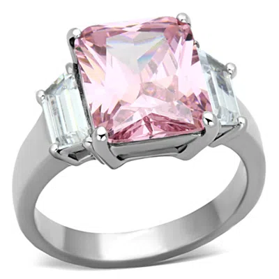 Fashnzfab High Polished (no Plating) Stainless Steel Ring With Aaa Grade Cz In Rose In Metallic