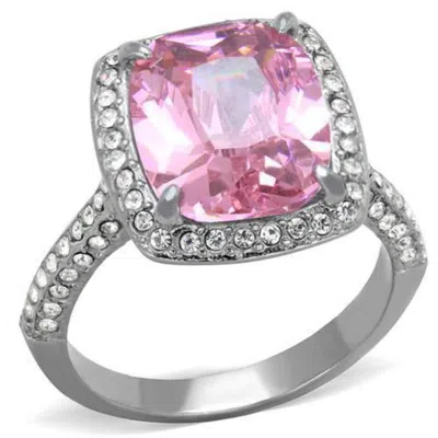 Fashnzfab High Polished (no Plating) Stainless Steel Ring With Aaa Grade Cz In Rose In Metallic