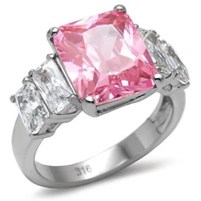 Fashnzfab High Polished (no Plating) Stainless Steel Ring With Aaa Grade Cz In Rose In Multi