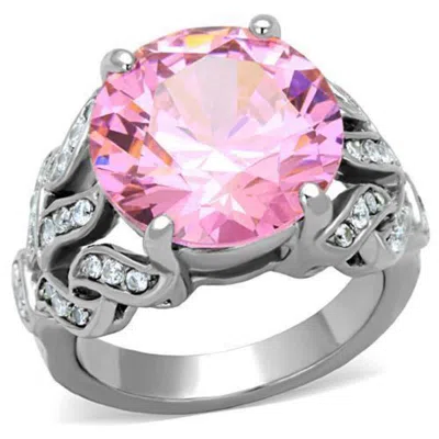 Fashnzfab High Polished (no Plating) Stainless Steel Ring With Aaa Grade Cz In Rose In Multi
